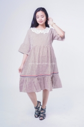 Dress Ibu Hamil Menyusui Katun Kotak Kerah Mutiara Pita Belanda Amara Dress   DRO 934 13  large